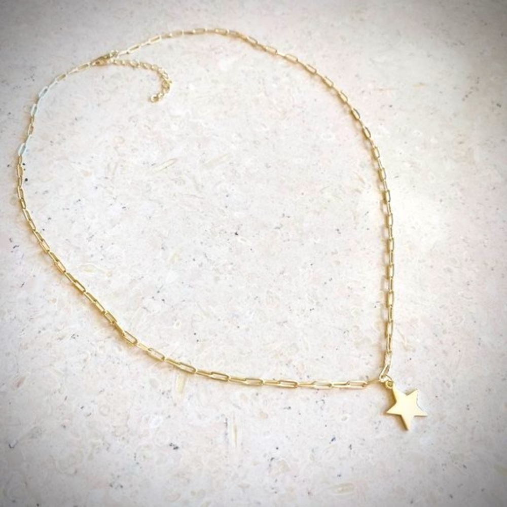 NEW 14K Gold Plated Sterling Star Charm Paper Clip Necklace - Picture 4 of 5